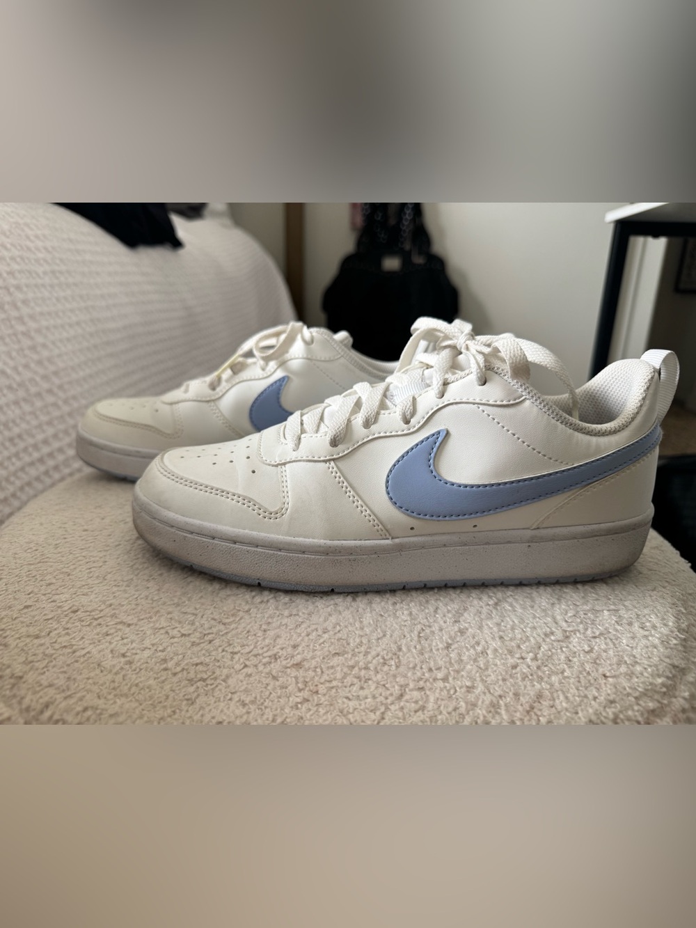 Nike  White Sneakers with Light Blue Swoosh